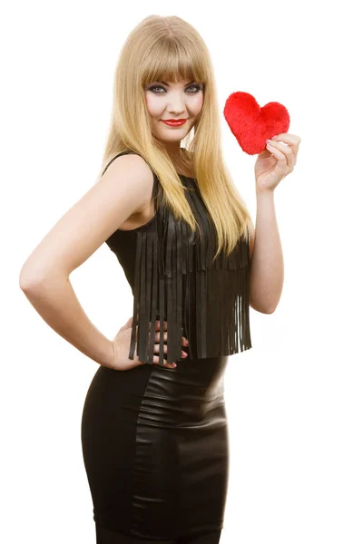 Young lady with red heart. — Stock Photo, Image
