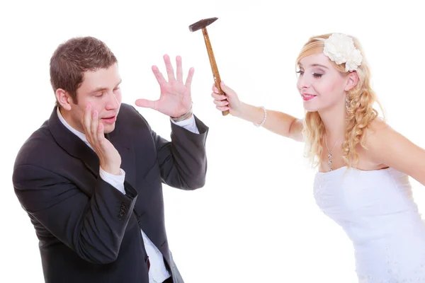 Groom and bride having quarrel argument — Stock Photo, Image