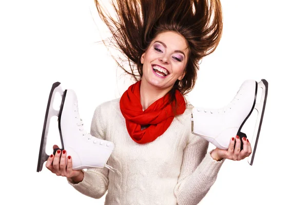 Boldog nő korcsolyával — Stock Fotó