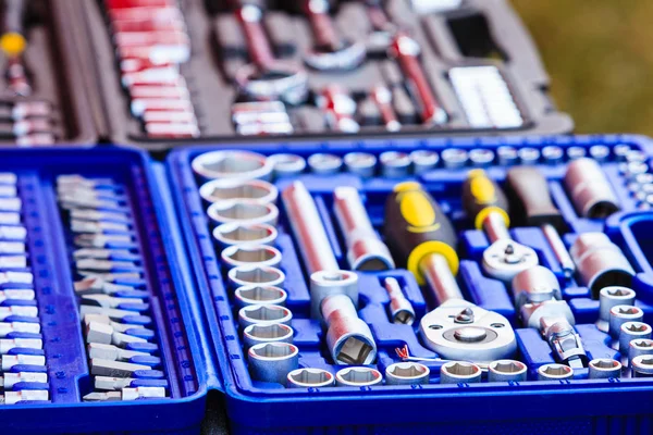 Detailed closeup of box with tools — Stock Photo, Image