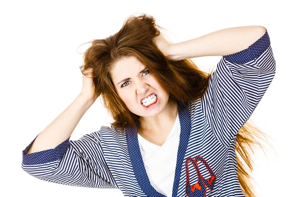 Attraktiv kvinna ha arga frustrerade ansikte uttryck — Stockfoto