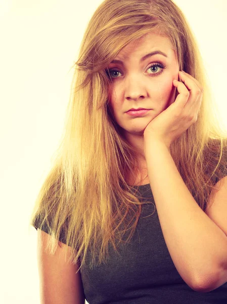 Sad cute young blonde attractive woman — Stock Photo, Image