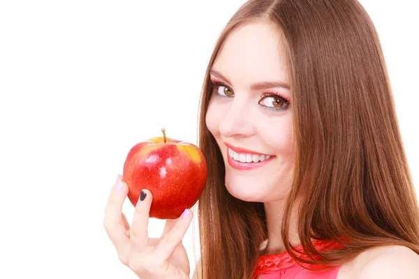 Nő bájos lány színes smink tart alma gyümölcs — Stock Fotó