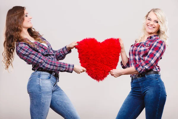 Volwassen dochter en moeder met hart love teken — Stockfoto