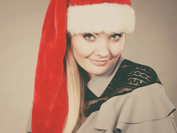 Happy woman wearing Santa Claus helper hat — Stock Photo, Image