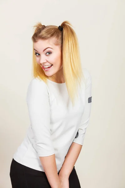 Happy blonde teenager girl with ponytails — Stock Photo, Image