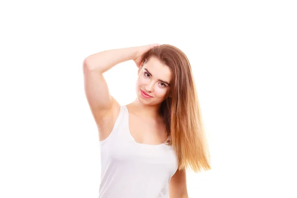 Portrait of young teenager woman with long brown hair — Stock Photo, Image
