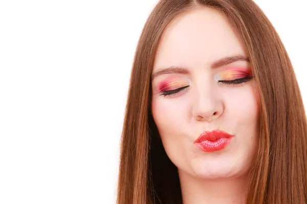 Vrouw gezicht kleurrijke ogen make-up — Stockfoto