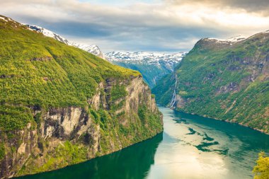 View on Geirangerfjord from Flydasjuvet viewpoint Norway clipart