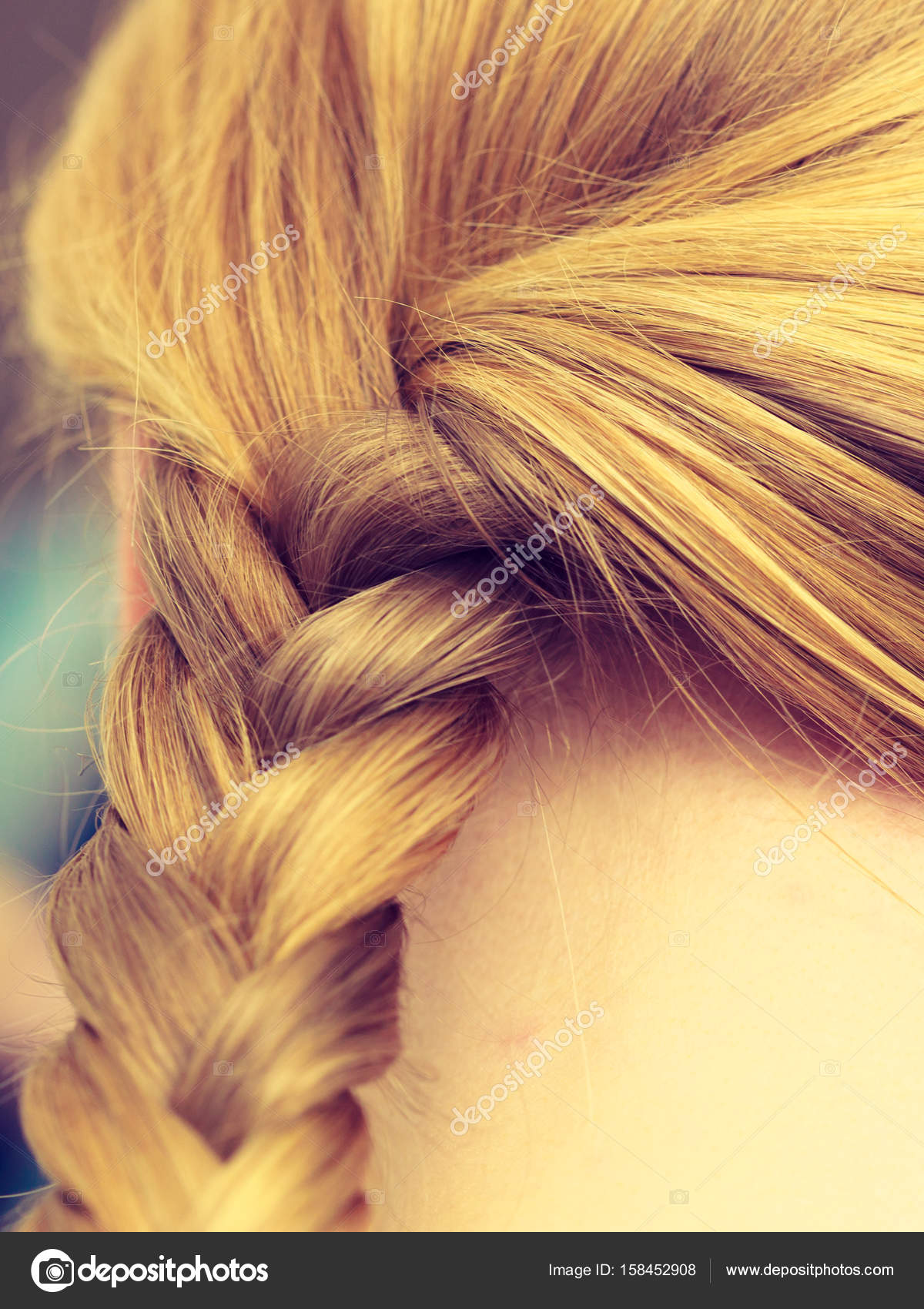 Closeup Of Woman Blonde Braided Hair Stock Photo C Voyagerix