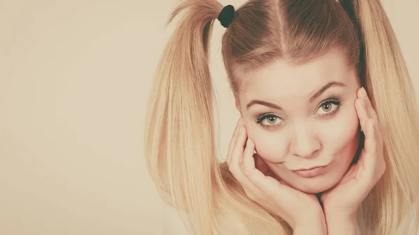 Happy blonde teenager girl with ponytails — Stock Photo, Image