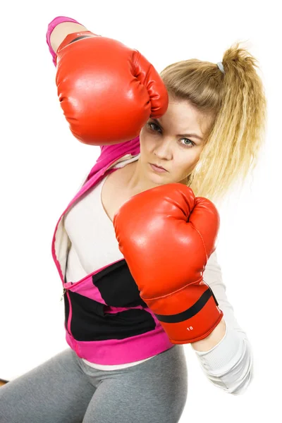 Woman wearing boxing gloves — Stock Photo, Image