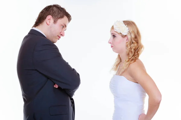 Groom and bride having quarrel argument — Stock Photo, Image