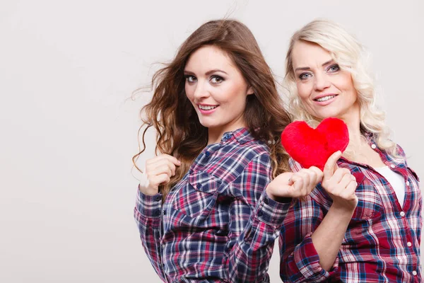 Erwachsene Tochter und Mutter mit Herz-Liebeszeichen — Stockfoto