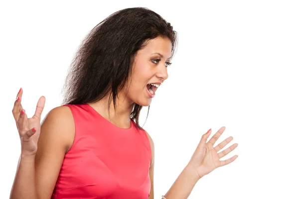 Angry mixed race woman screaming. — Stock Photo, Image