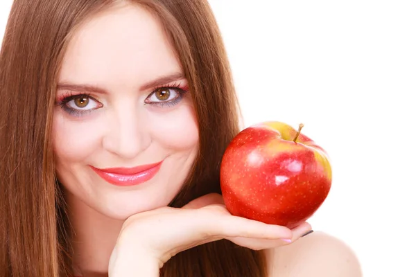 Frau charmante Mädchen bunte Make-up hält Apfelfrüchte — Stockfoto