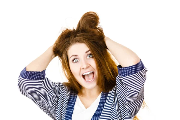 Woman having shocked amazed face expression — Stock Photo, Image