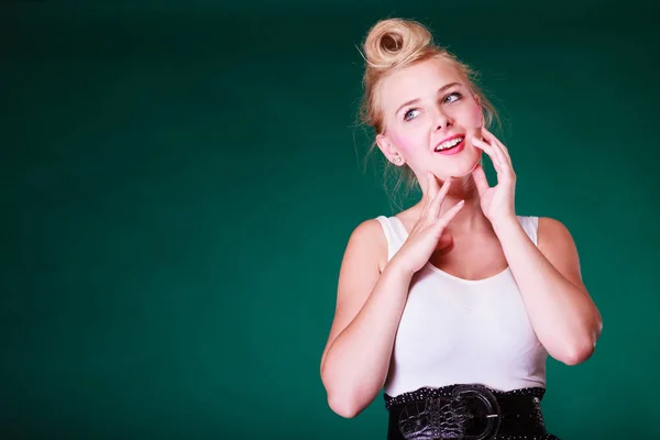 Thinking young blonde pin up girl — Stock Photo, Image
