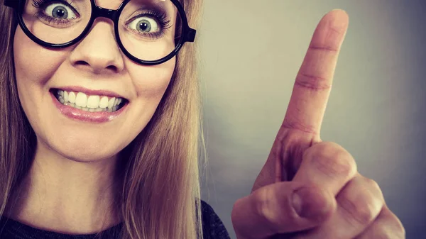 Closeup woman happy face with eyeglasses — Stock Photo, Image