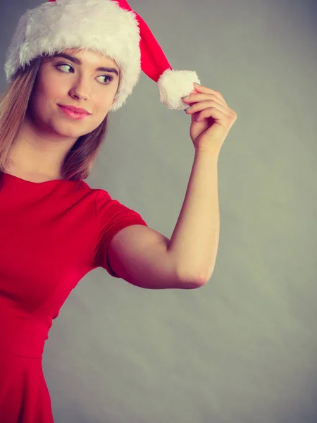 Positive woman wearing Santa Claus helper costume — Stock Photo, Image