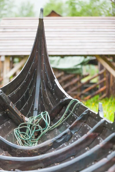 Part of old wooden viking boat in norwegian nature — Stock Photo, Image