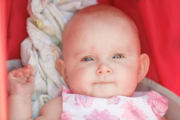 Kleines glückliches Baby im Kinderwagen — Stockfoto