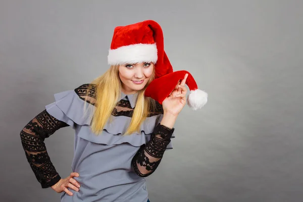 Happy woman wearing Santa Claus helper hat — Stock Photo, Image