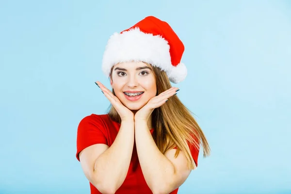 Positive woman wearing Santa Claus helper costume — Stock Photo, Image