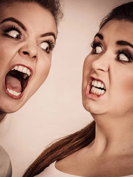 Dwa agresywne kobiety posiadające twierdzą walki — Zdjęcie stockowe