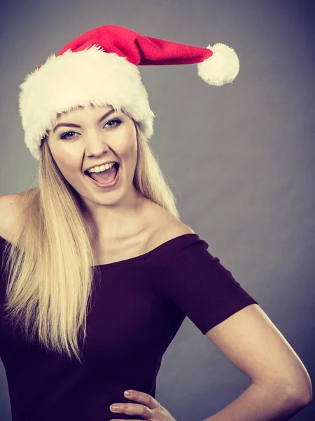 Happy woman wearing Santa Claus helper hat — Stock Photo, Image