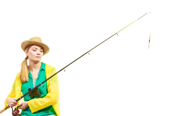 女人用的鱼竿，纺纱设备 — 图库照片