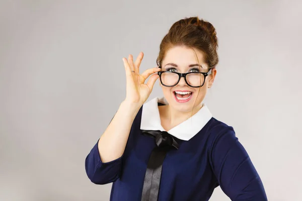 Šťastný pozitivní obchodní žena, účetní nebo učitel — Stock fotografie