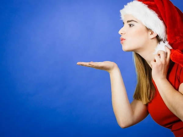 Woman christmas costume sending kisses — Stock Photo, Image