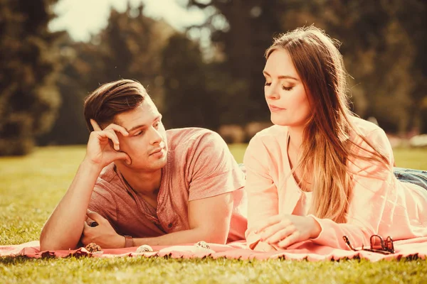 Couple on picnic date outdoor. — Stock Photo, Image