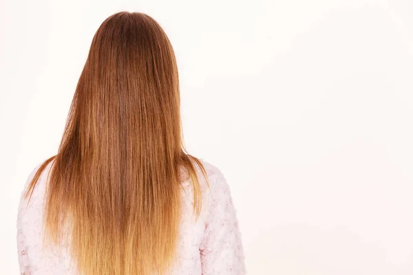 Rückseite der langen braunen glatten Haare — Stockfoto