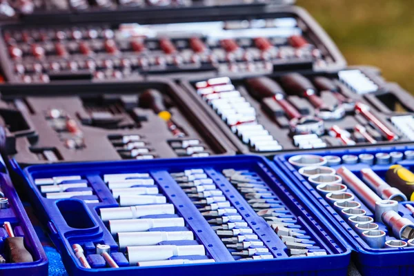 Detailed closeup of box with tools — Stock Photo, Image