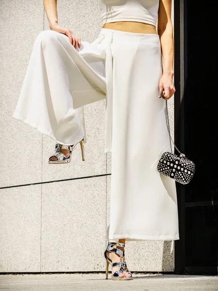Silver high heels, purse and culottes — Stock Photo, Image