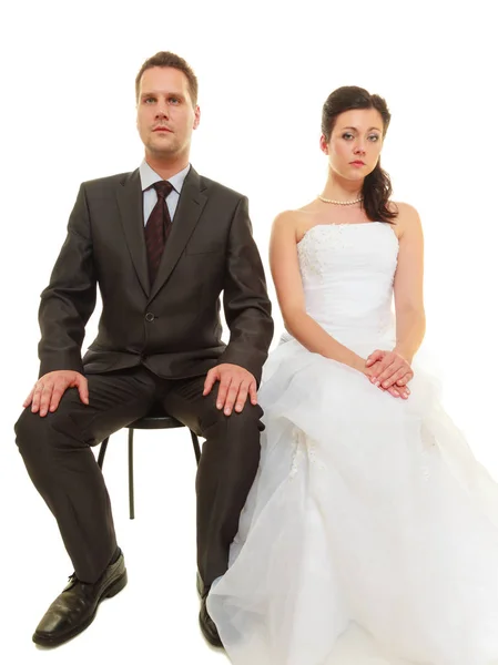 Sad groom and bride couple waiting for wedding — Stock Photo, Image