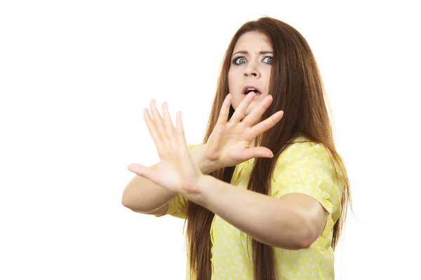 Woman telling to step back — Stock Photo, Image