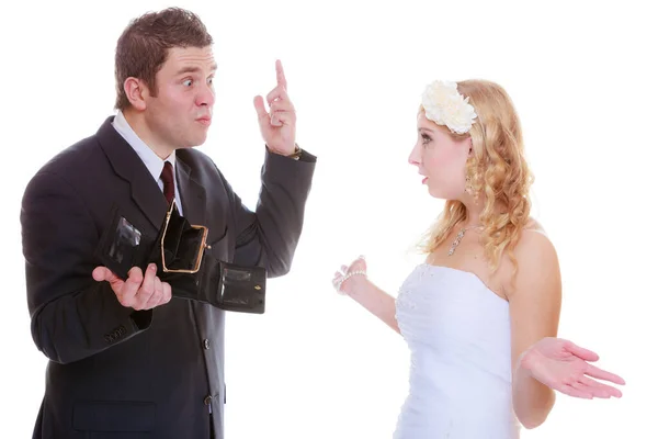 Groom and bride having quarrel argument — Stock Photo, Image