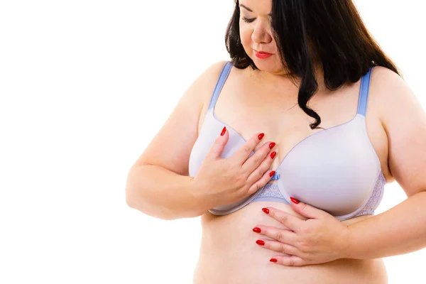 Kövér nő nagy mell viselése melltartó — Stock Fotó