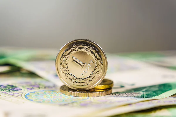 Cerrar pulido zloty billetes y monedas —  Fotos de Stock