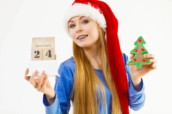 Santa dama, árbol de Navidad y calendario de diciembre — Foto de Stock