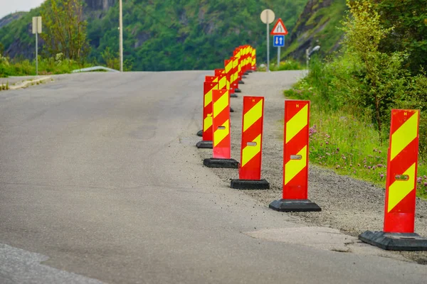 Yellow red road warning signs — Stock Photo, Image