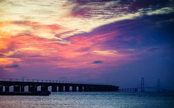 Storebaelt Bridge in Denmark at sunrise — Stock Photo, Image