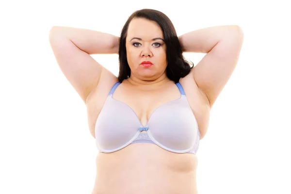 Femme gros seins portant soutien-gorge — Photo