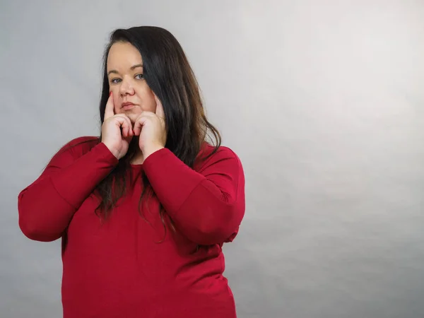 Mujer grande triste infeliz — Foto de Stock