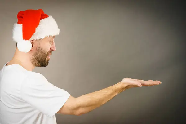 Kerstman met open hand kopieerruimte — Stockfoto