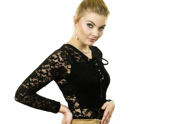 Woman wearing stylish lace top — Stock Photo, Image