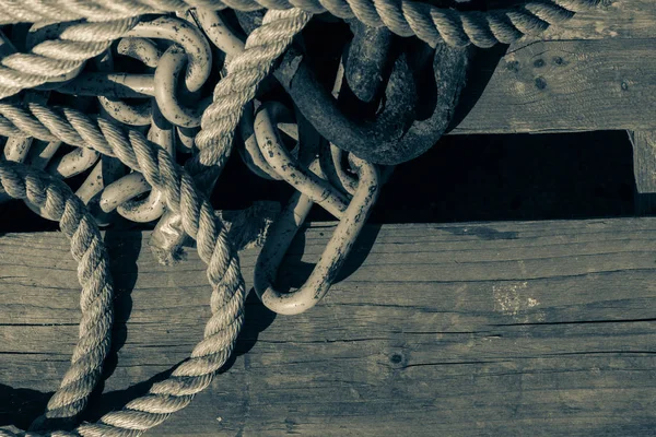 Detailed close up of chains stack and ropes — Stock Photo, Image